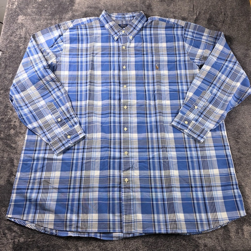 Polo Ralph Lauren Plaid Oxford Shirt Mens 4XLT Blue and White